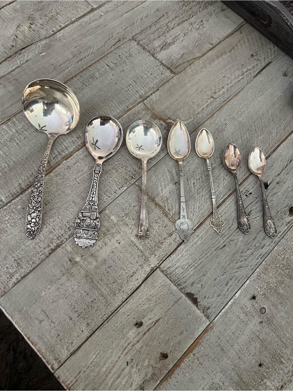 Assorted Antique Silver-Tone Serving and Tea Spoon Classic Decorative Handles